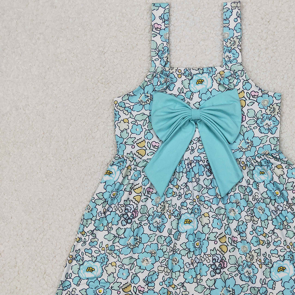4.07 GSD2106 RTS NO MOQ Baby Girls Summer Dress Floral straps bow kids girls spring summer dresses