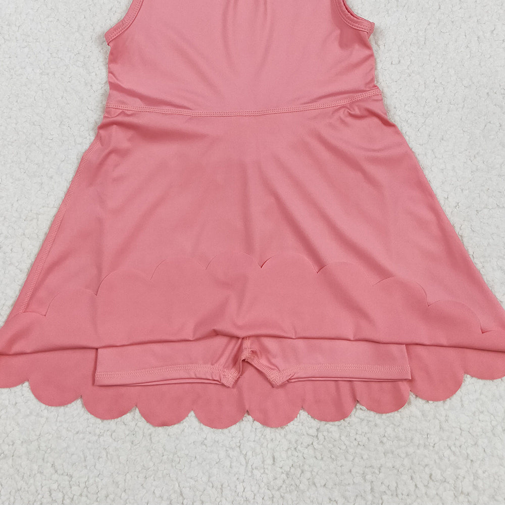 7.03 GSD2371RTS NO MOQ Baby Girls Summer Yoga Dress  Baby Girls Pink Sleeveless Yoga Knee Length Dresses