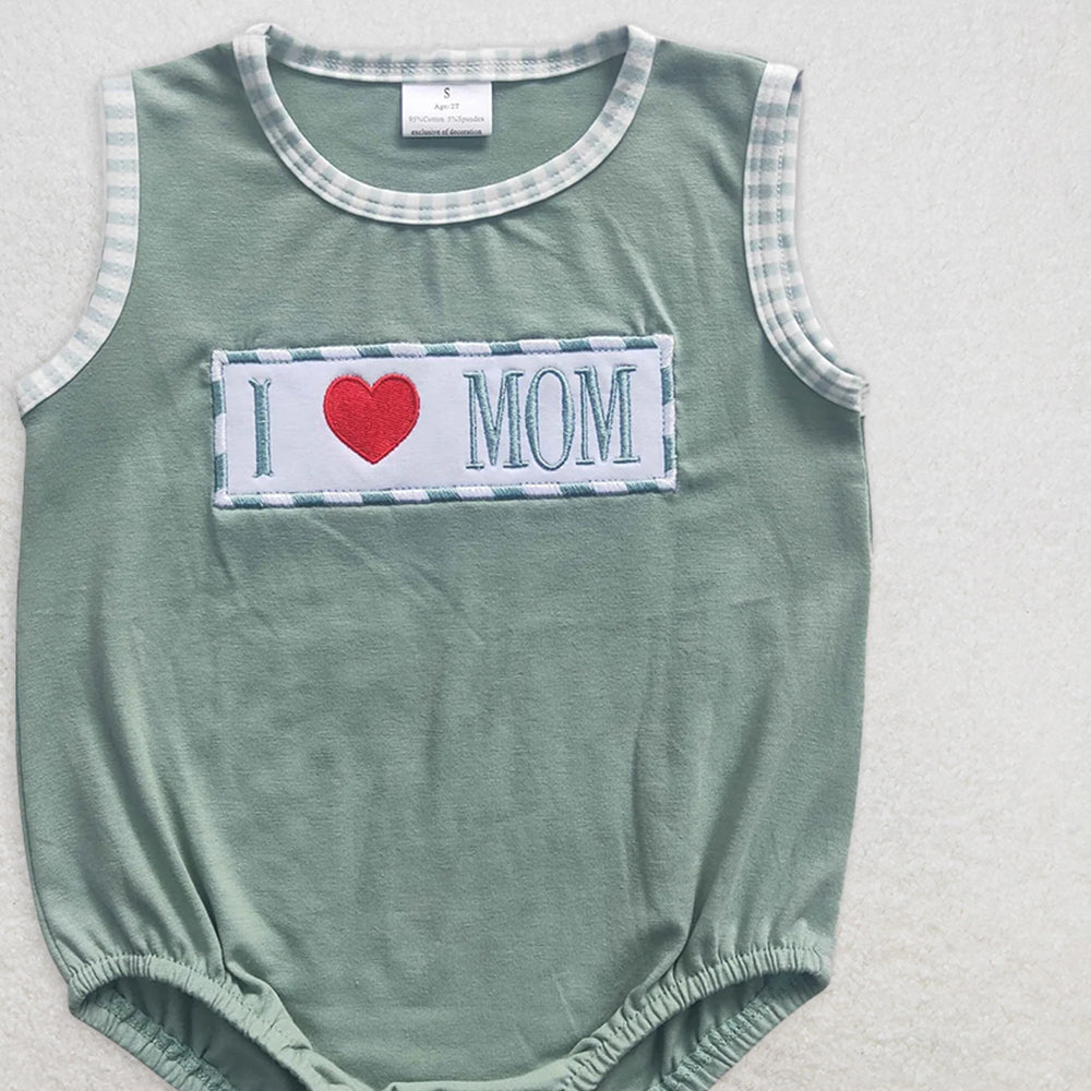 SR0238 RTS NO MOQ Baby Boys Summer Rompers Mother's Day Girls Boys Green Sibling Rompers Clothes Sets