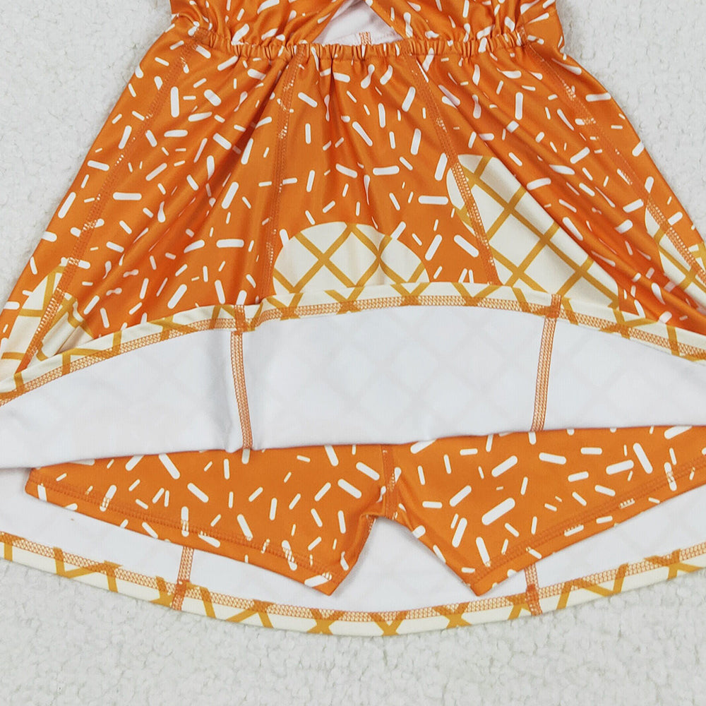 RTS NO MOQ （In stock）GSD2750 Baby Girls Summer Yoga Dress Baby Girls Orange Drip Sprinkles Team Yoga Active Knee Length Dresses