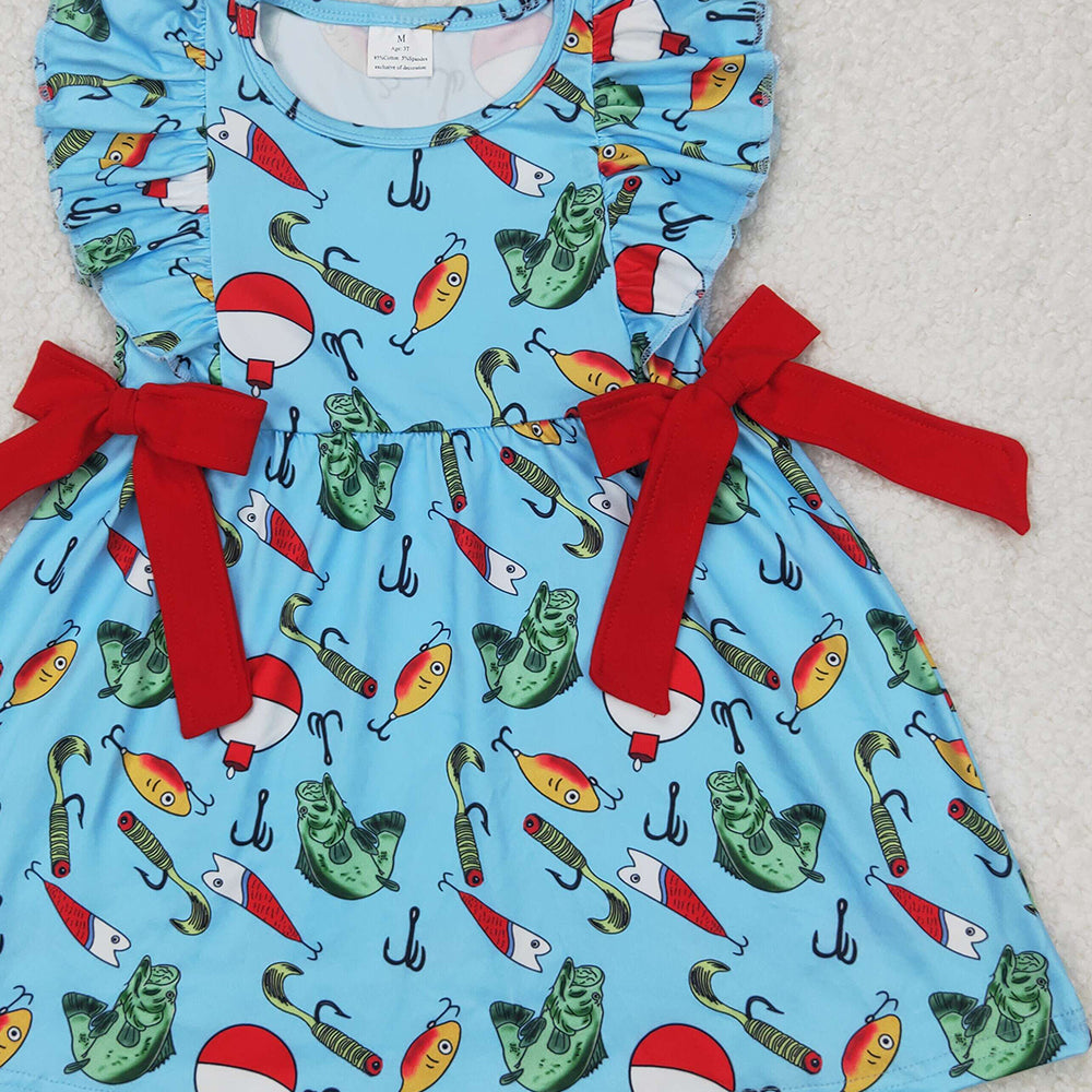5.10 GSD1953 RTS NO MOQ Baby Girls Summer Dress Red bow ruffle fishing baby girls summer dresses