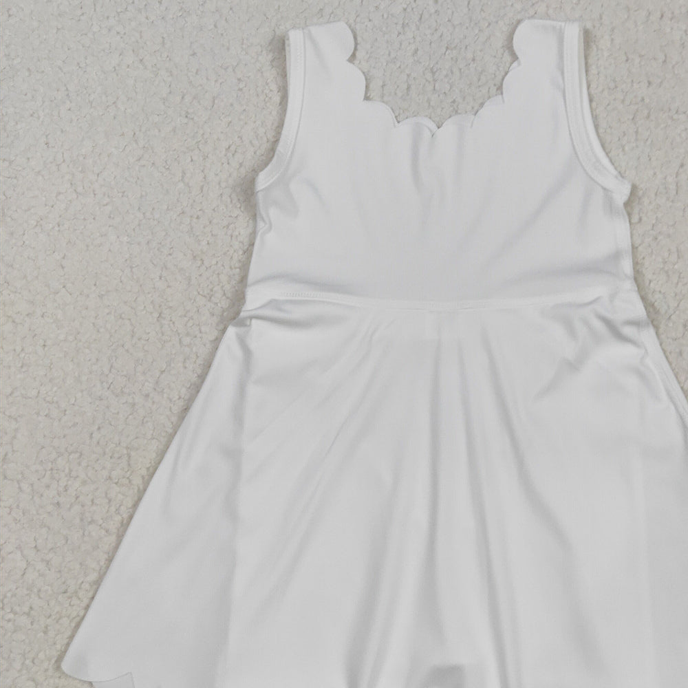 GSD2370 RTS NO MOQ Baby Girls Summer Yoga Dress Baby Girls White Sleeveless Yoga Knee Length Dresses