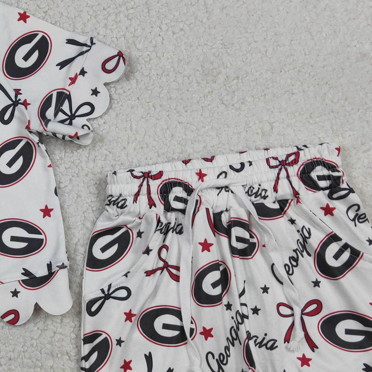 3.30 RTS NO MOQ （In stock）GSSO3250 Short sleeves G stars bow scallop girls team outfits