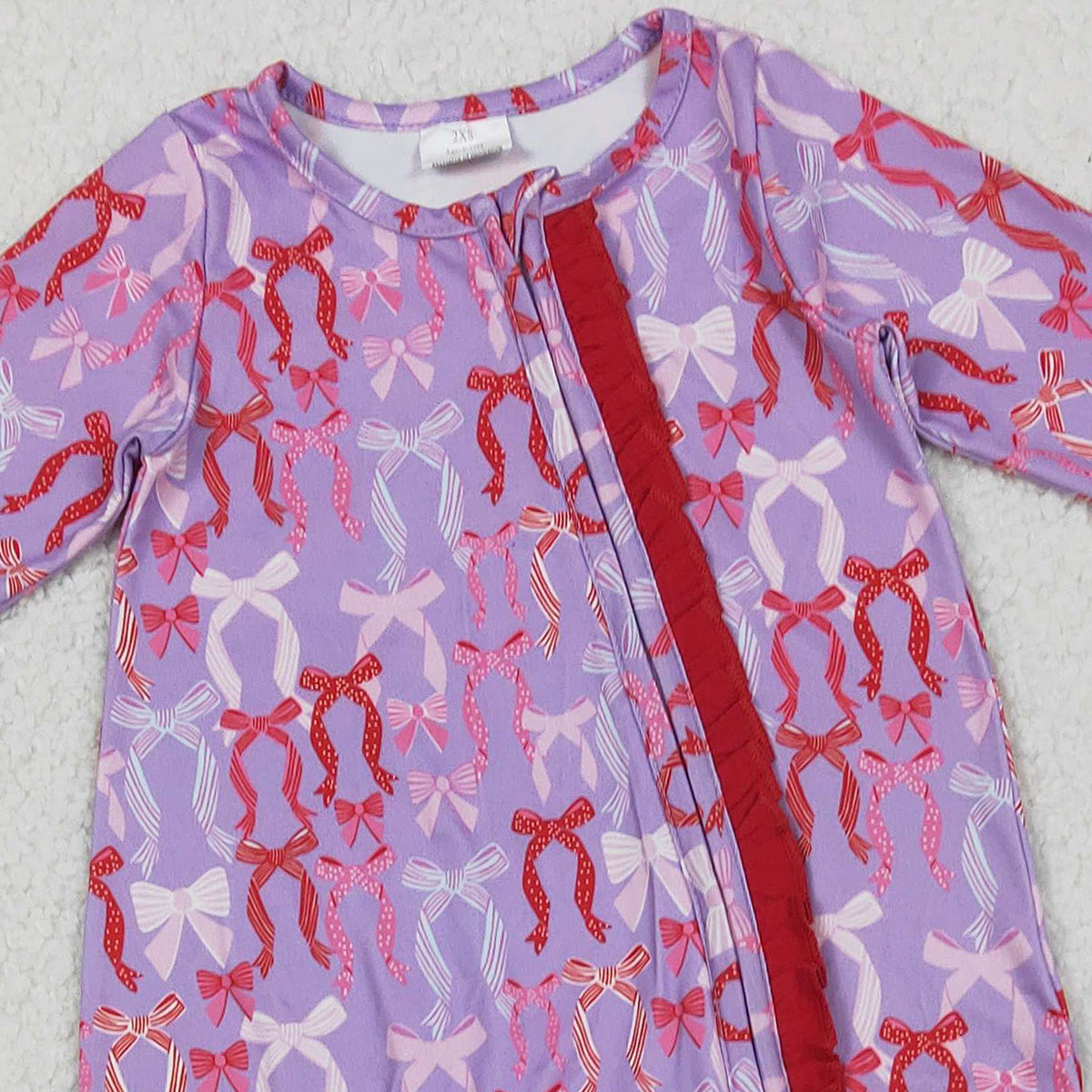 11.11 RTS NO MOQ （In stock）LR2610 Baby Girls Winter Rompers Baby Girls Hot Pink Bows Plaid Ruffle Zipper Footed Rompers