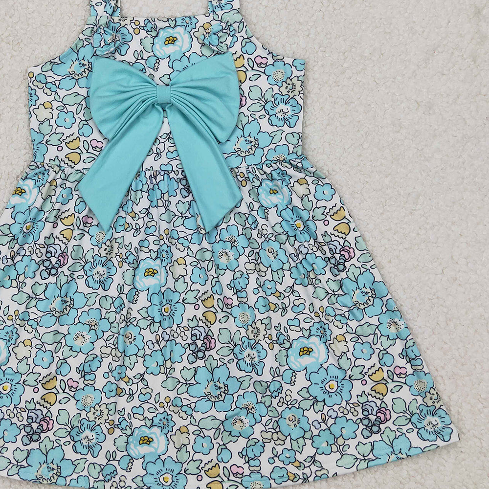 4.07 GSD2106 RTS NO MOQ Baby Girls Summer Dress Floral straps bow kids girls spring summer dresses