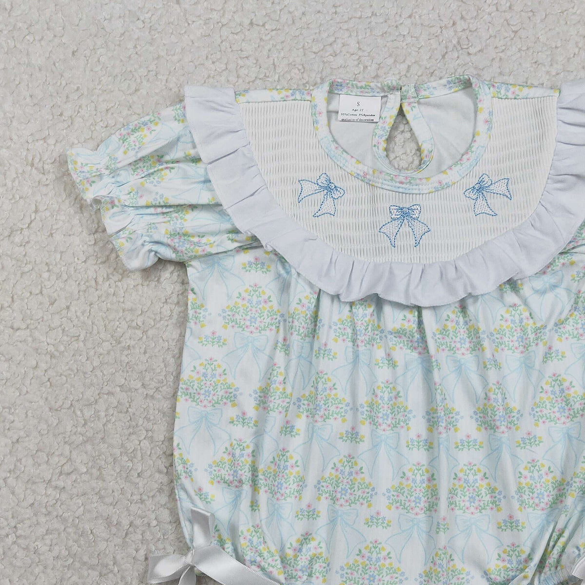 2.3 RTS NO MOQ （In stock）SR3487 Smocked Bows Baby Girls Flowers Checked Ruffle Rompers