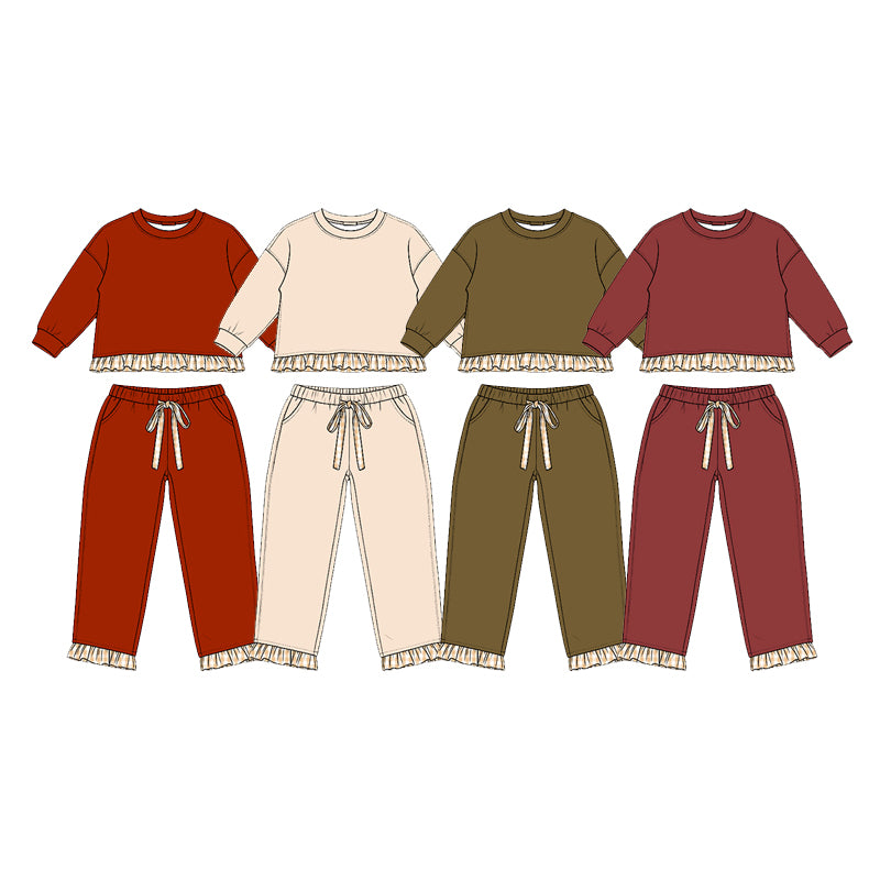 (Preorder new) No moq aby Girls Solid Long Sleeve Pocket Sweatshirt Pants Casual Clothes Set