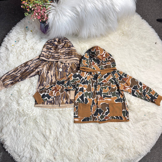 12.22 RST Sibling Baby Boys Southern Camo Pockets Button Hoodies Jackets Top