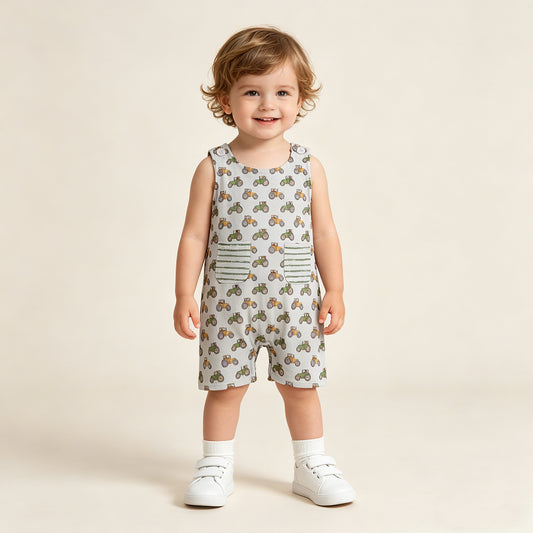 SR1586 RTS NO MOQ （In stockSleeveless tractor stripe pocket baby boy romper