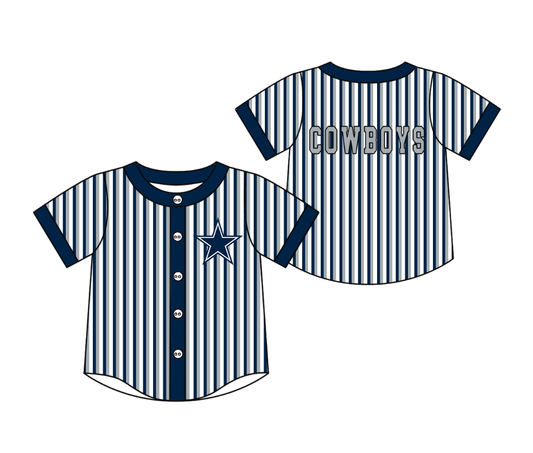 3.5 CUSTOM MOQ 5 Cute Kids Clothing Baby Kids Blue Gray Stripe Short Sleeve Team T-shirts Top