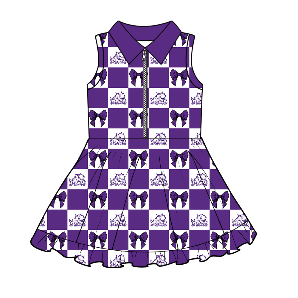 CUSTOM MOQ 5 Sibing Kids Clothing for Girls Baby Girls Purple Bow Top Skirts Yoga Active Team Clothes Sets Knee Length Dress Shorts