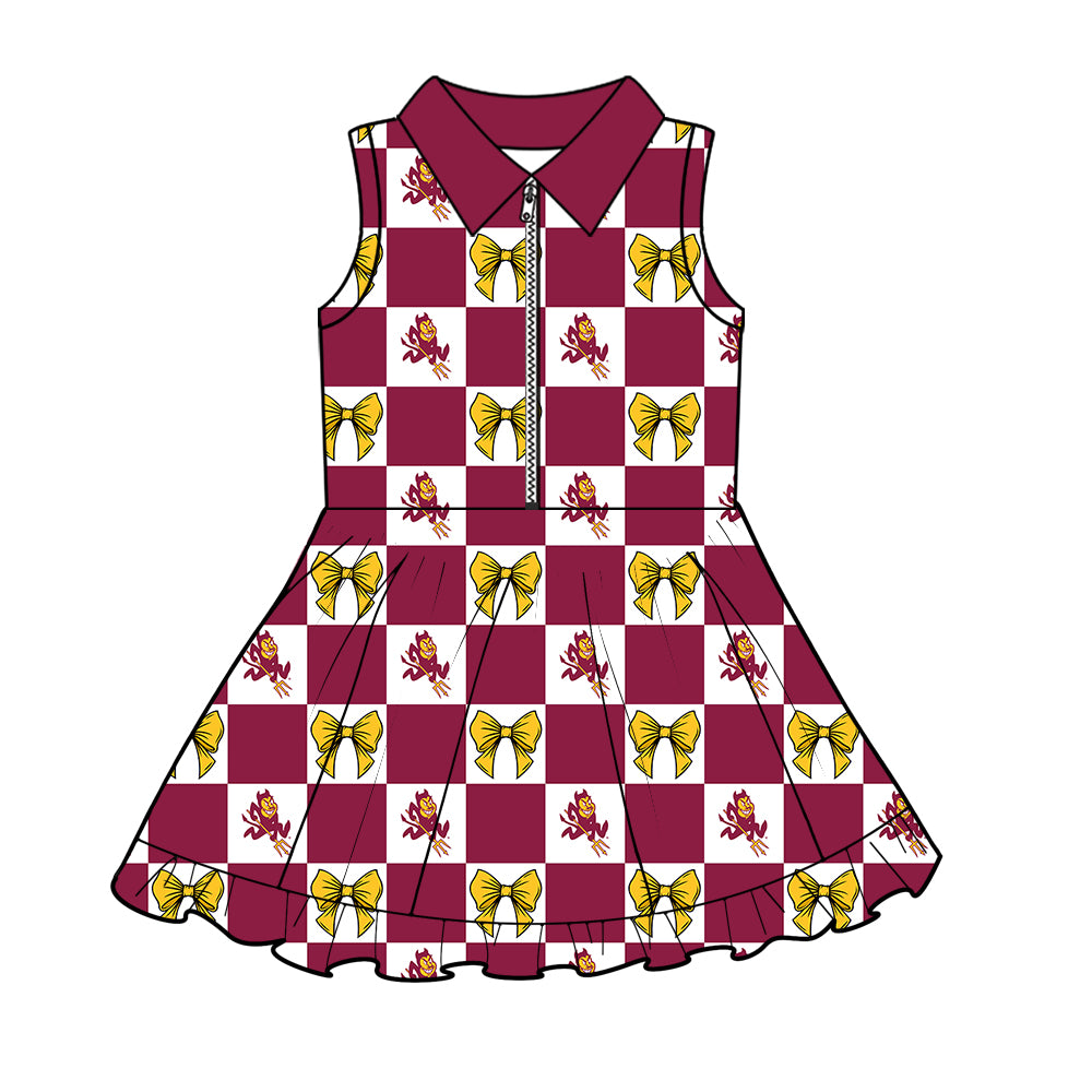 CUSTOM MOQ 5 Sibing Kids Clothing for Girls Baby Girls Dark Red Bow Top Skirts Yoga Active Team Clothes Sets Knee Length Dress Shorts