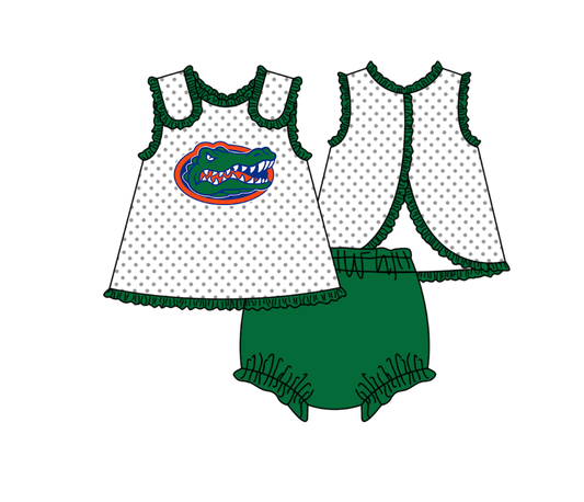 CUSTOM MOQ 5 Baby Girls Clothes Green Crocodile Sleeveless Top Shorts Team Clothes Sets