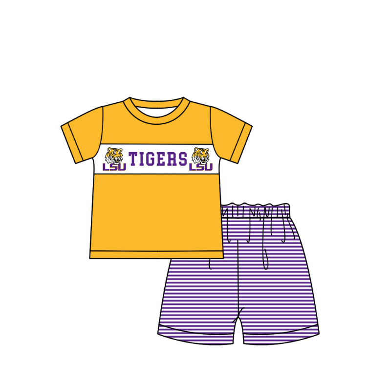CUSTOM MOQ 5 Sibling Baby Kids Purple Stripe Top Ruffles Shorts Clothes Set Knee Length Dress Rompers