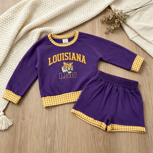 RTS NO MOQ Vinyl GLS0166 Baby Boys Vinyl Long Sleeve Top Short Team Set
