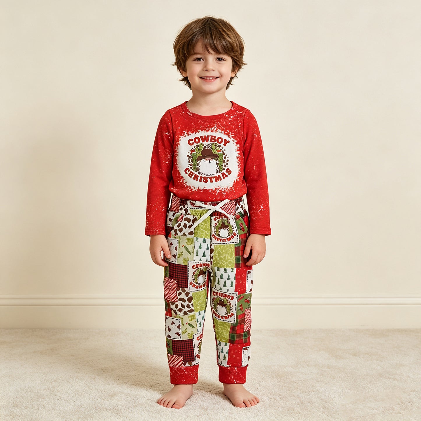 RTS NO MOQ （In stock）milk silk BLP0375 Baby Boys Cowboy Christmas Red Tops Pants Clothes Sets