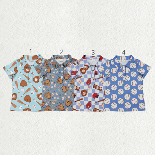 12.24 RTS Sibling Baby Boys Short Sleeve Baseballs Button Team Polo Shirts Top