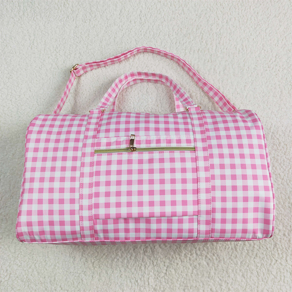 USA Shop (in stock) BA0302RTS NO MOQ Baby Bags Pink Checkered Print Gym Duffle Bags