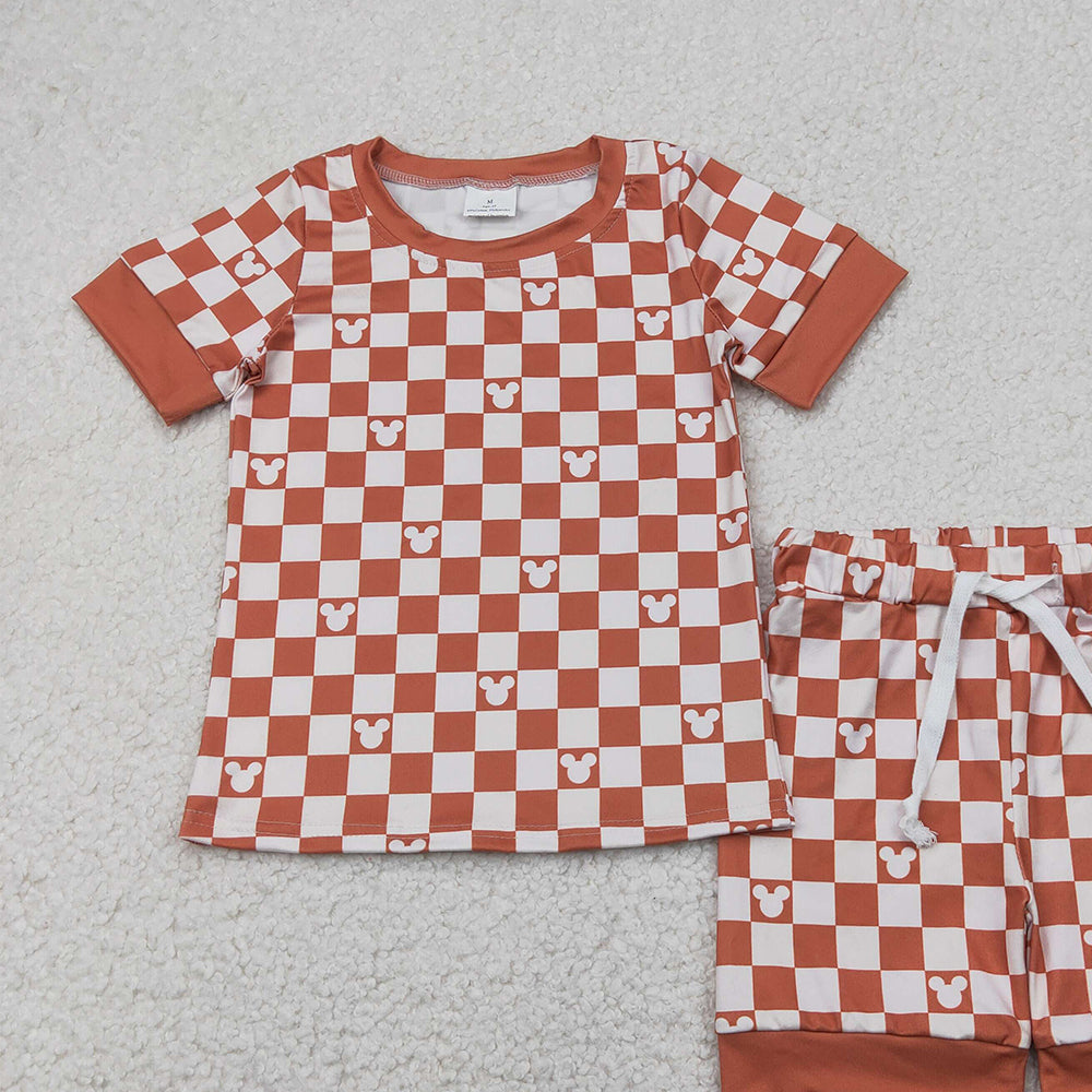 6.13  GSSO2232 RTS NO MOQ  Baby Girls Summer Outfits Khaki Cartoon Mouse Top Tee Shorts Clothes Sets