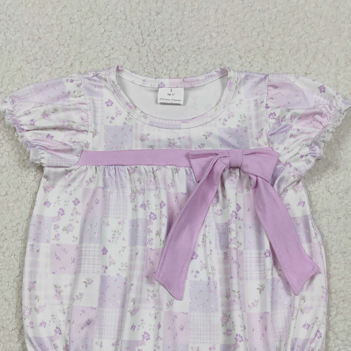 2.3 RTS NO MOQ （In stock）SR3730 Baby Girls Short Sleeve Flowers Checked Bow Top Ruffle Rompers