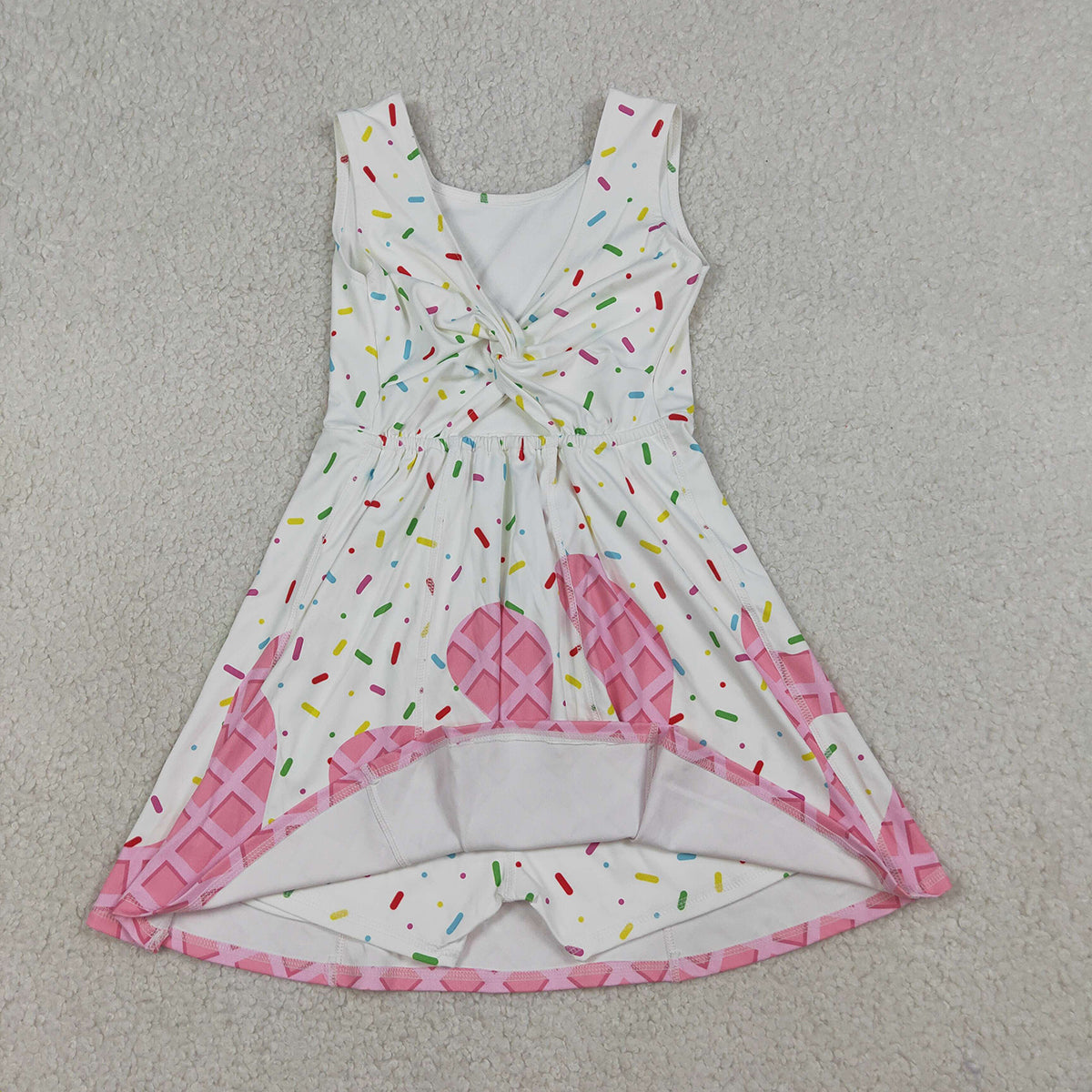3.24 RTS NO MOQ （In stock）GSD3594 Kids Fashion Clothes Baby Girls Sleeveless Pink Drip Sprinkles Team Yoga Active Shorts Knee Length Dresses