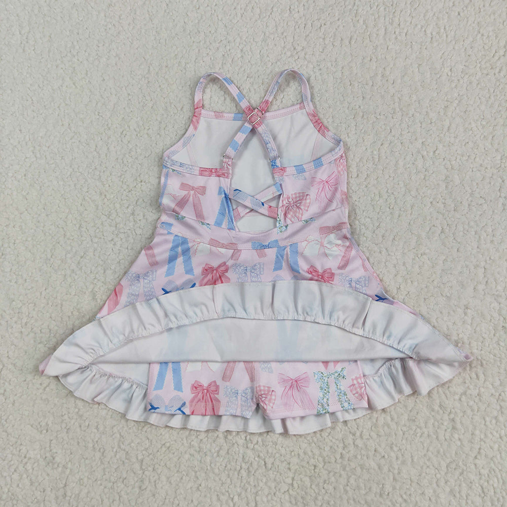7.15  GSD2295RTS NO MOQ Baby Girls Summer Yoga Dress Baby Girls Active Wear Colorful Bow In Pink Yoga Dress