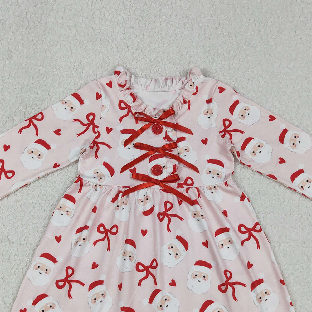 RTS NO MOQ （In stock）GLD1233  Baby Girls Winter Dress Red Bows Santa Christmas Knee Length Dresses