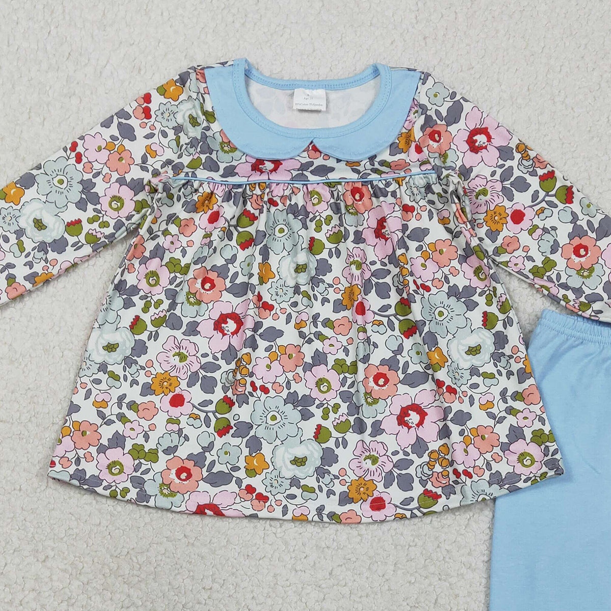 1.23 RTS NO MOQ （In stock）GLP3168 Baby Girls Colorful Flowers Collar Tunic Legging Pants Clothes Sets