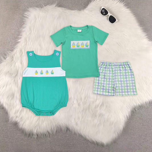 8.16 RTS Sibling Short sleeves boat top plaid shorts boys clothing rompers