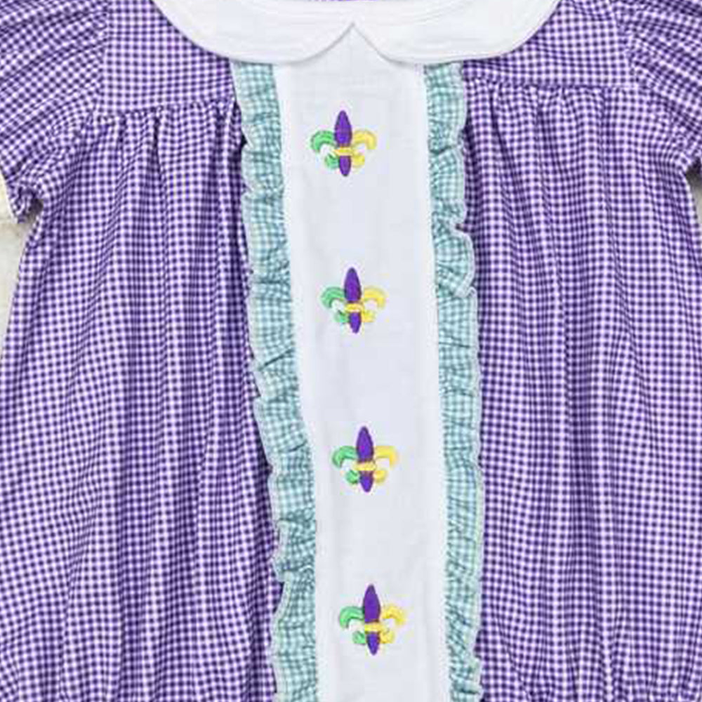 4.24 SR0471 RTS NO MOQ Purple short sleeves baby girls Mardi gras romper