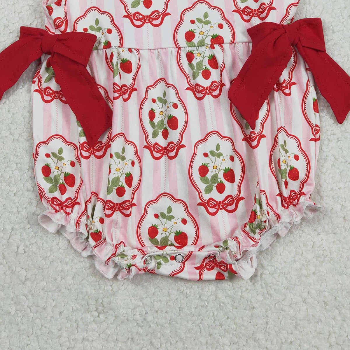 1.27 RTS NO MOQ （In stock）SR3890 Baby Girls Pink Stripe Flowers Strawberry Ruffle Rompers