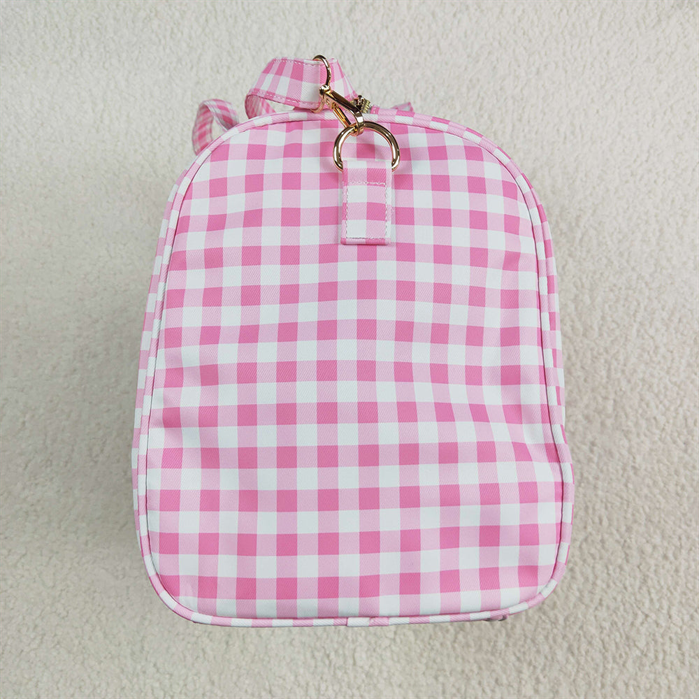 USA Shop (in stock) BA0302RTS NO MOQ Baby Bags Pink Checkered Print Gym Duffle Bags