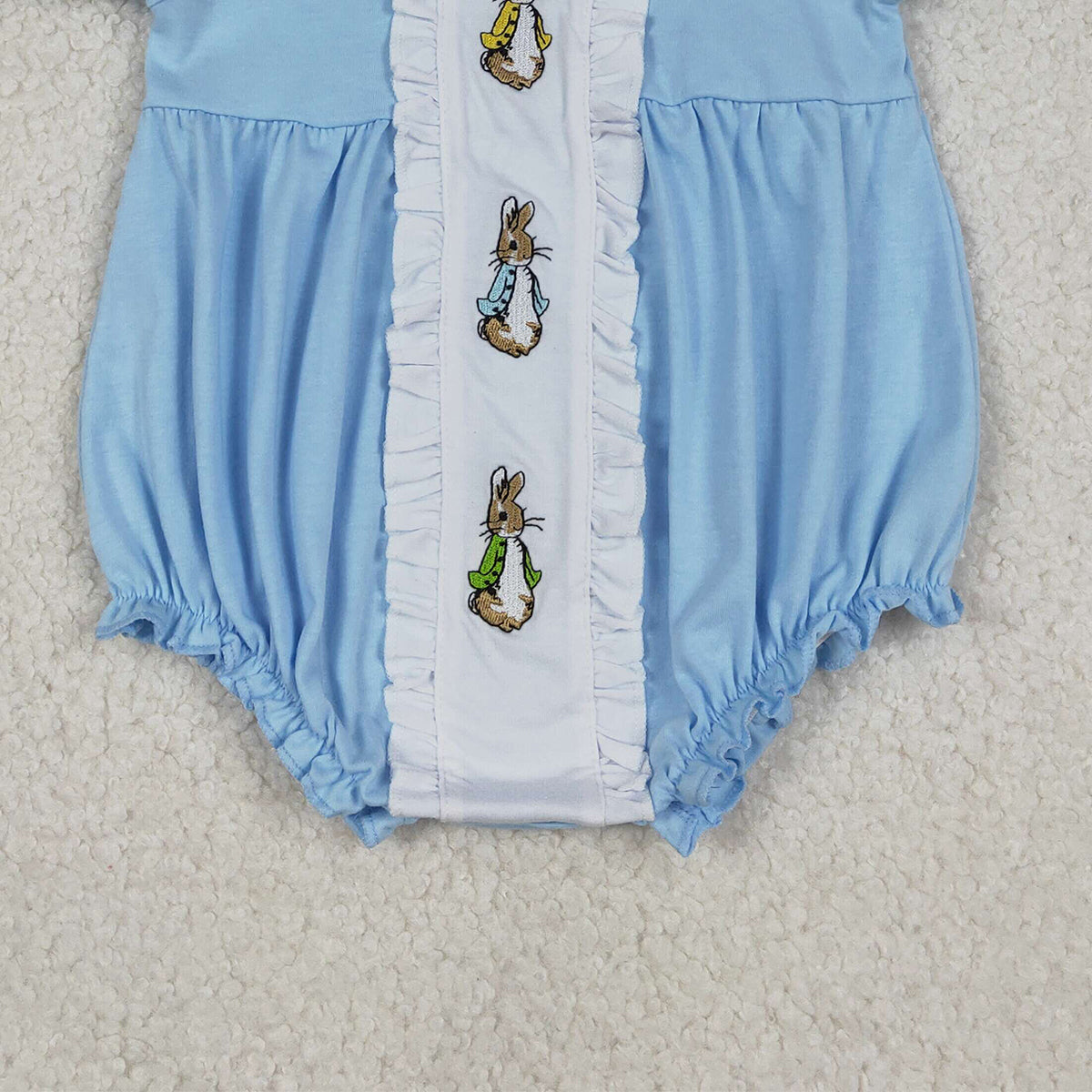 1.8 RTS NO MOQ （In stock）SR3382 Embroidery Rabbits Baby Girls Easter Collar Ruffle Rompers