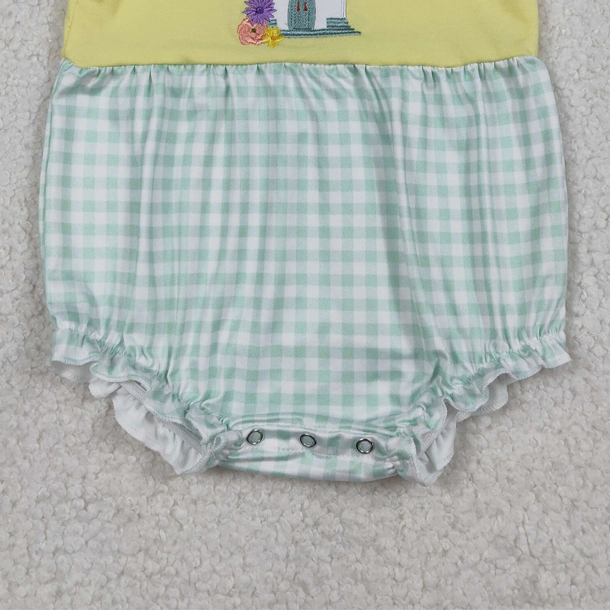 1.14 RTS NO MOQ （In stock）SR3704 Embroidery Church Cross Flowers Baby Girls Checked Ruffle Rompers