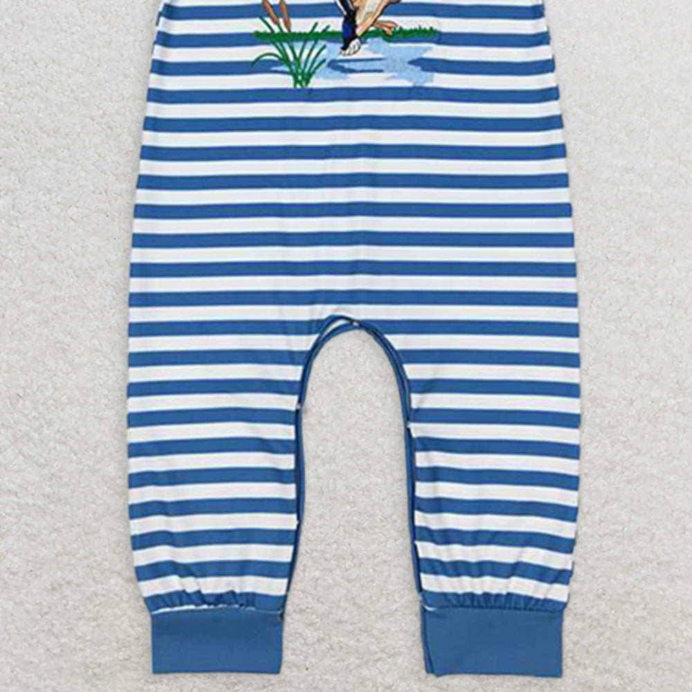 SR0554 RTS NO MOQ Baby Boys Summer Rompers Baby Boys Blue Stripes Duck Tops Shorts Brother Clothing Sets