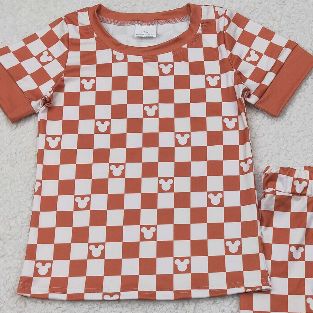 6.13  GSSO2232 RTS NO MOQ  Baby Girls Summer Outfits Khaki Cartoon Mouse Top Tee Shorts Clothes Sets