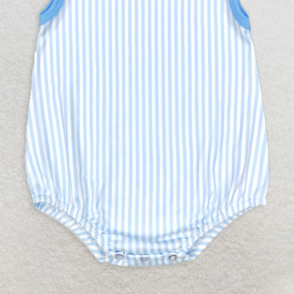 SR0711 RTS NO MOQ Baby Boys Summer Rompers Baby Infant Boys Blue Stripes Sleeveless Rompers