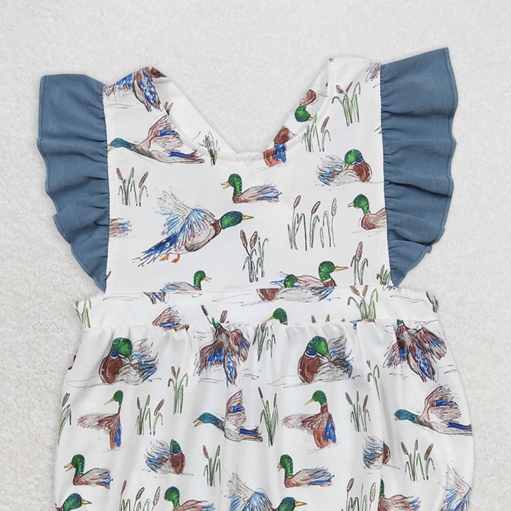 USA Shop (in stock)SR0893 RTS NO MOQ Baby Girls Summer Rompers Baby Girls Duck Straps Ruffle Summer Rompers