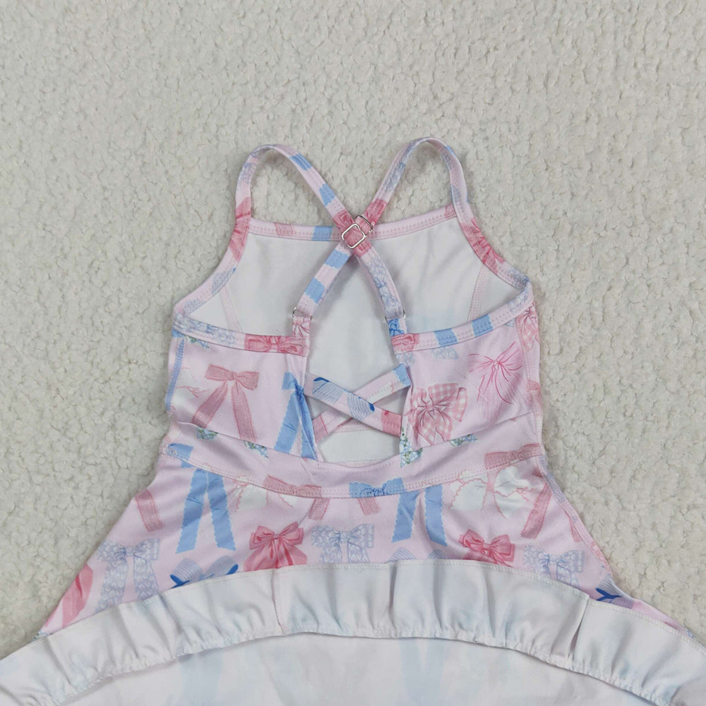 7.15  GSD2295RTS NO MOQ Baby Girls Summer Yoga Dress Baby Girls Active Wear Colorful Bow In Pink Yoga Dress