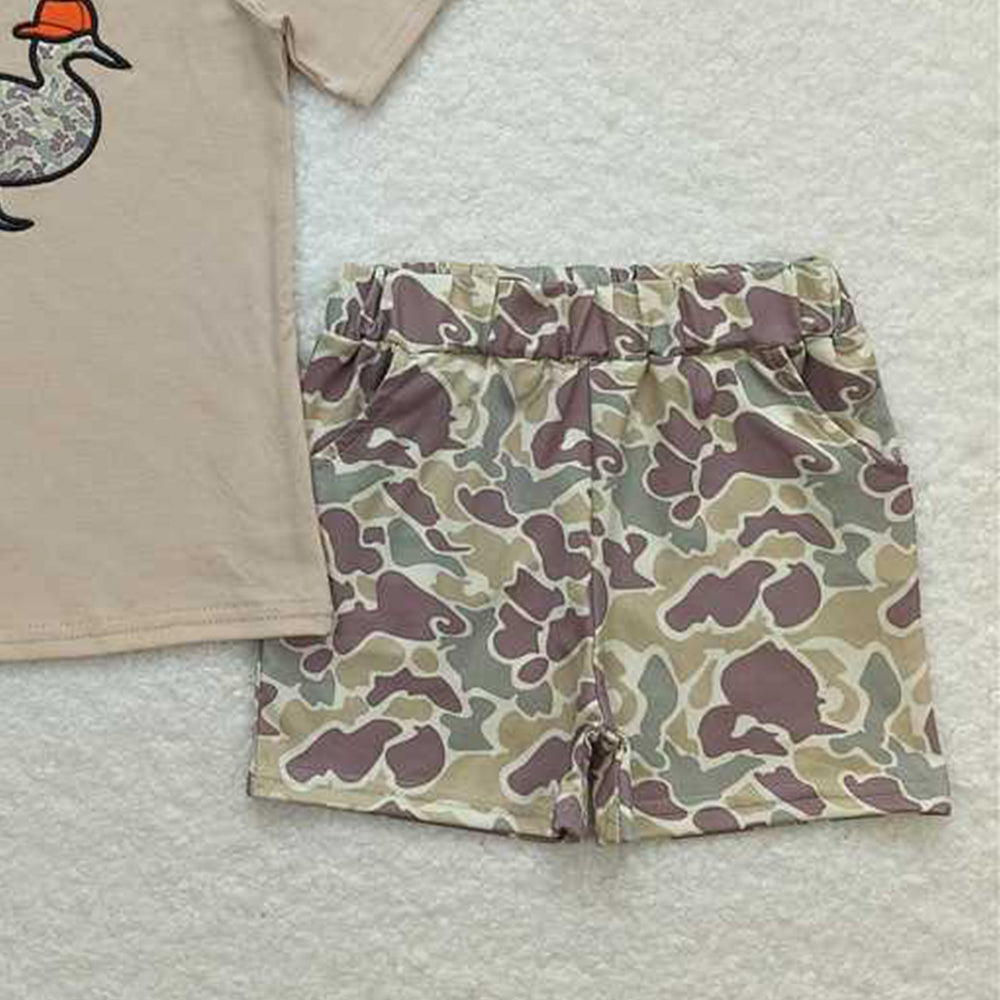 USA Shop (in stock) Short sleeves duck hat top camo shorts kids boys clothing