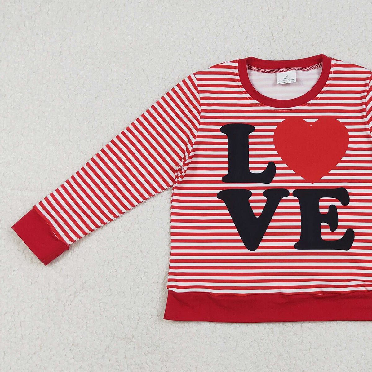 10.28 RTS NO MOQ （In stock）GT1235 Baby Girls Long Sleeve Tops Baby Girls Red Stripe Love Heart Valentine Tee Shirts Top