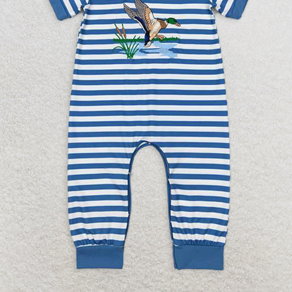 SR0554 RTS NO MOQ Baby Boys Summer Rompers Baby Boys Blue Stripes Duck Tops Shorts Brother Clothing Sets