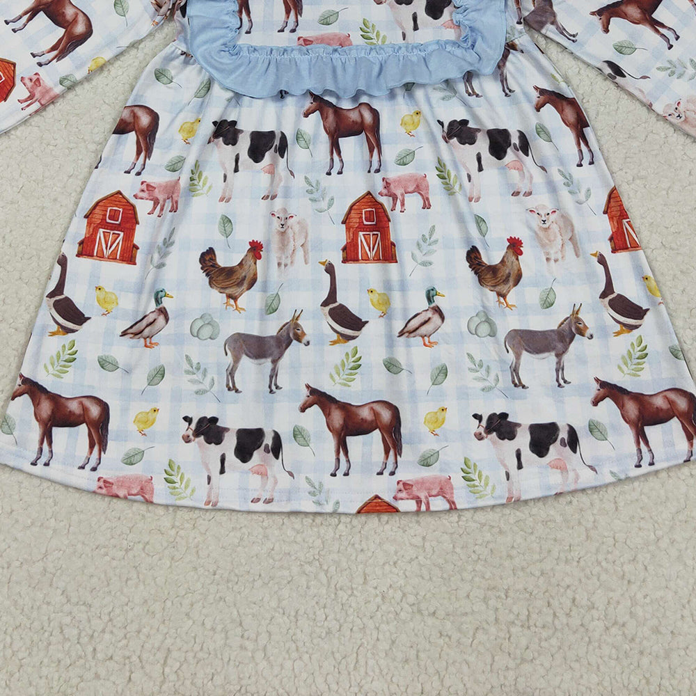 RTS NO MOQ （In stock）GLD1171 Baby Girls Winter Dress Baby Girls Fall Houses Chicks Farm Knee Length Dresses