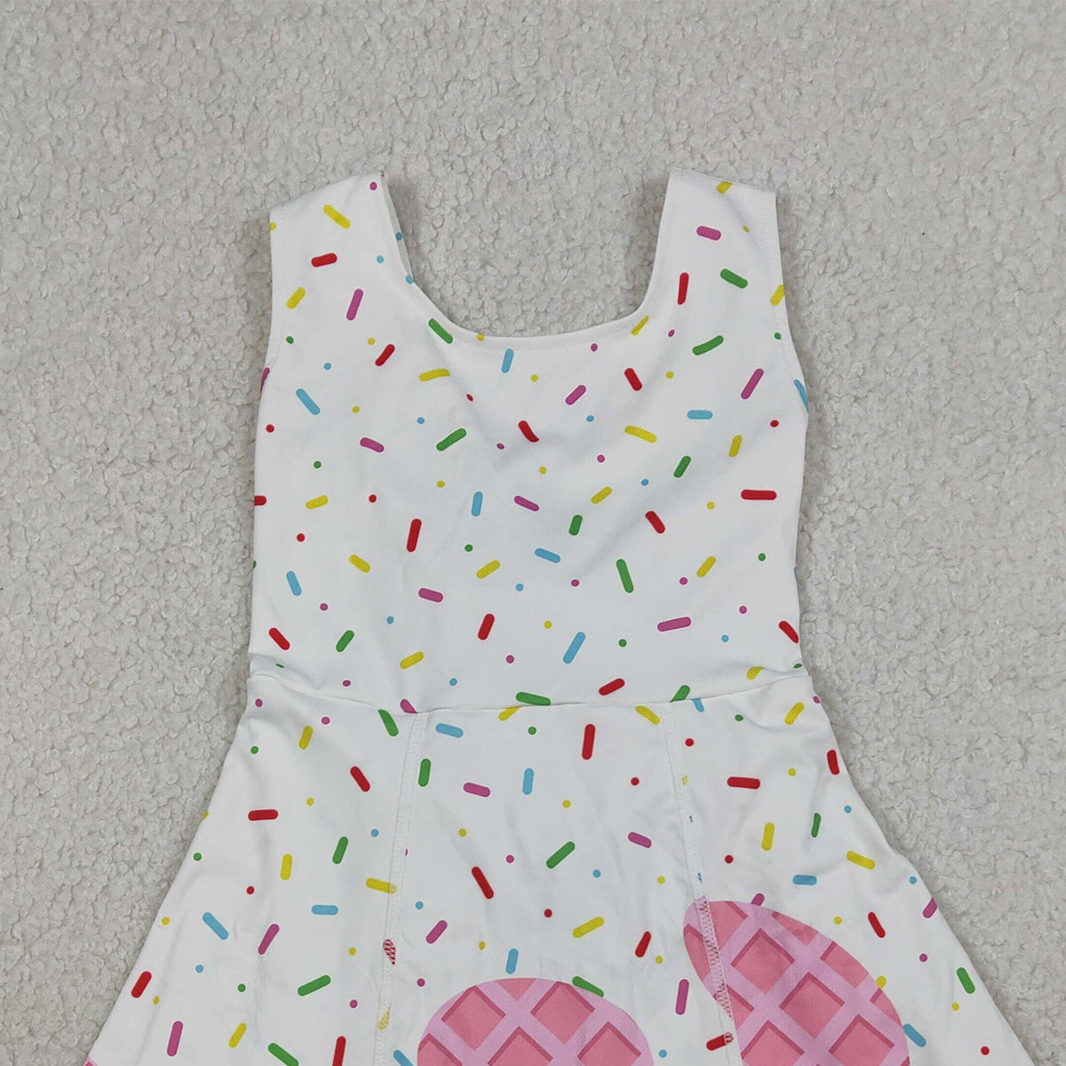 3.24 RTS NO MOQ （In stock）GSD3594 Kids Fashion Clothes Baby Girls Sleeveless Pink Drip Sprinkles Team Yoga Active Shorts Knee Length Dresses