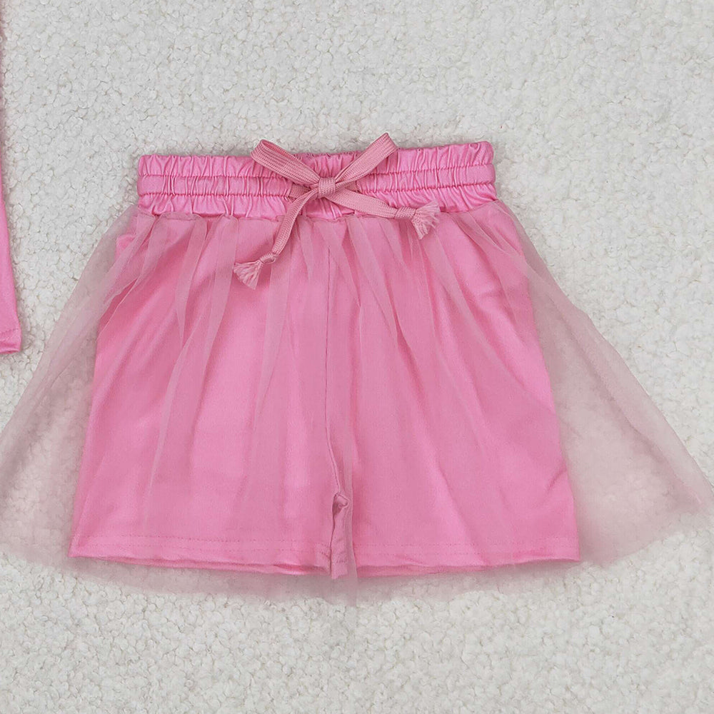 4.30 GSD2066  RTS NO MOQ Baby Girls Hot Pink Sleeveless Crown Top Tulle Skirt With Short Set