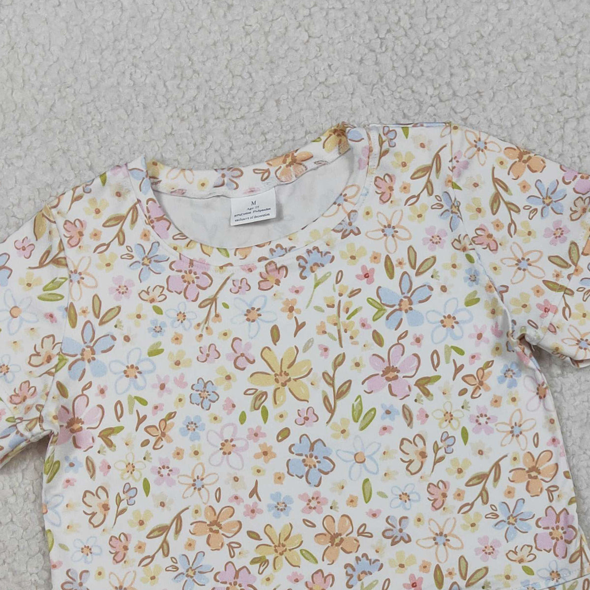 3.30 RTS NO MOQ （In stock）GSSO3268 Short sleeves yellow floral scallop kids girls summer outfits