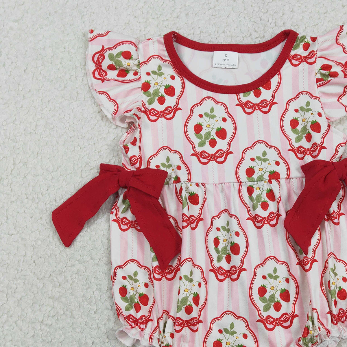 1.27 RTS NO MOQ （In stock）SR3890 Baby Girls Pink Stripe Flowers Strawberry Ruffle Rompers