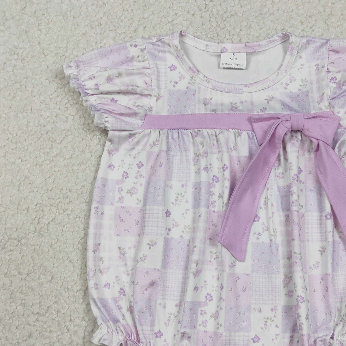 2.3 RTS NO MOQ （In stock）SR3730 Baby Girls Short Sleeve Flowers Checked Bow Top Ruffle Rompers