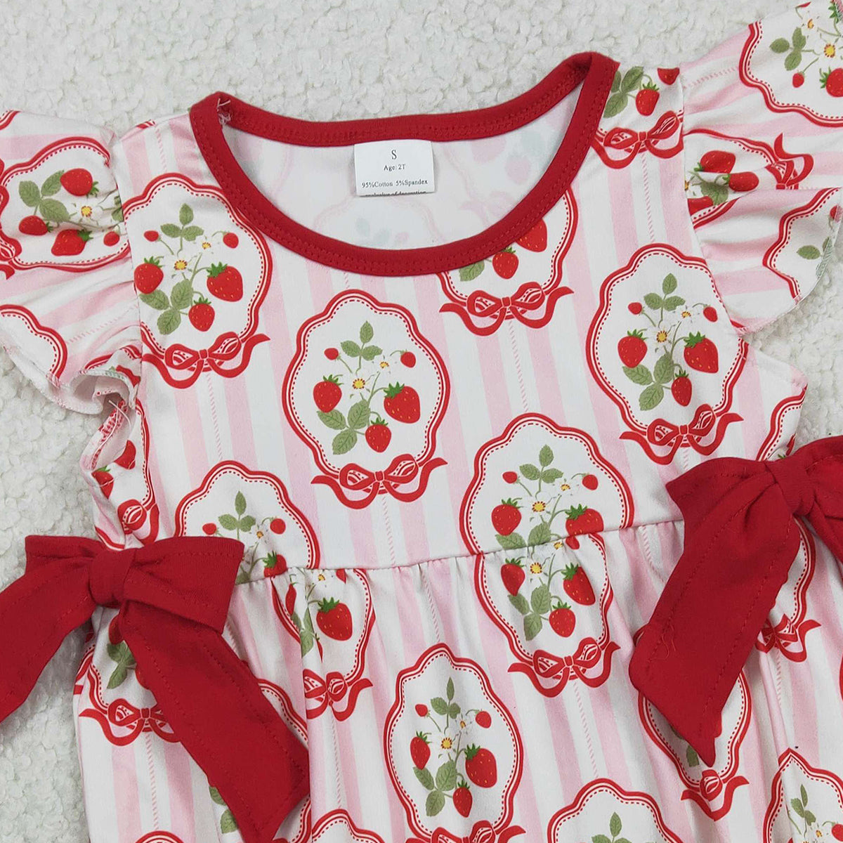 1.27 RTS NO MOQ （In stock）SR3890 Baby Girls Pink Stripe Flowers Strawberry Ruffle Rompers
