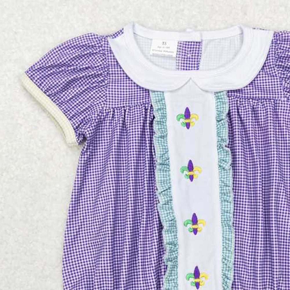 4.24 SR0471 RTS NO MOQ Purple short sleeves baby girls Mardi gras romper